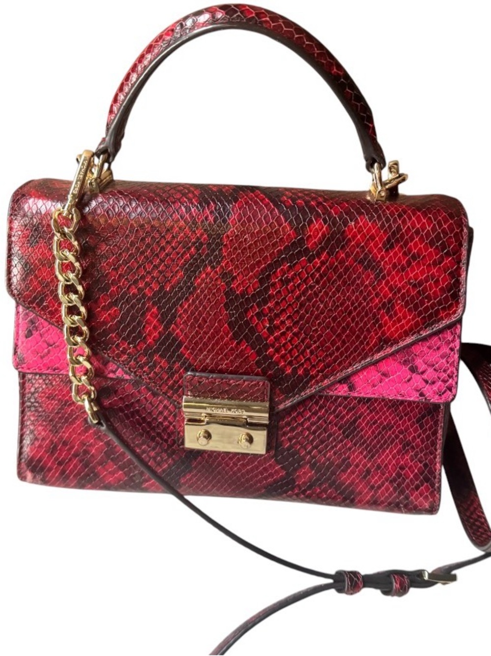 Michael Kors Red Snake-Embossed Satchel with Gold Hardware - Picture 2 of 14